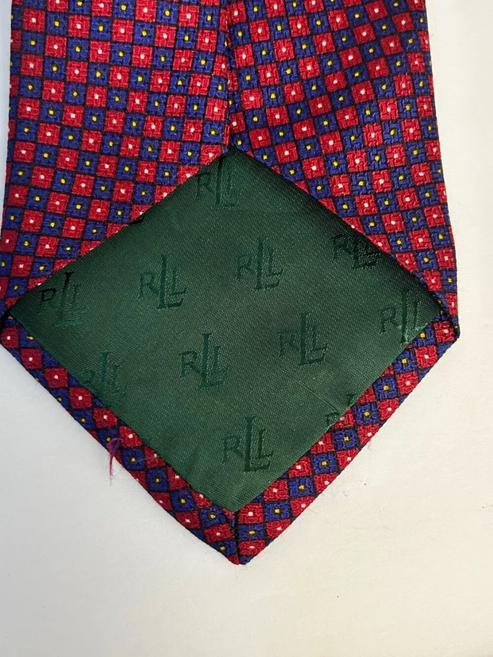 Lauren Ralph Lauren Silk Tie Hand Finished Red Blue Square